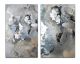 Set of 2 Grey ,Black and White Abstract with Silver Background Canvas Print