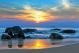 Sunset Over The Sea With Stones Canvas Print
