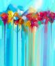 Spring Flowers on Green and blue Color Canvas Print