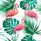 Palm Leaves, Jungle Leaf, Pink Flamingos Canvas Print