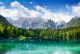 Beautiful Landscape with Turquoise Lake, Forest and Mountains Canvas Print