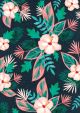 Pattern of Tropical Hibiscus Flower and Palm Leaves Canvas Print