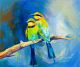 Two Cute Blue Birds Sitting on the Tree Canvas Print