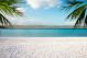 Salda lake with White Sand and Green Water With Palm Leaves Canvas Print