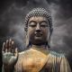 The Statue of Buddha Face with Hand in Hongkong Canvas Print