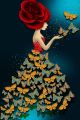 3D Girl, Rose and Butterflies Canvas Print