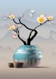  3D Modern Blue Flowerpot canvas Print