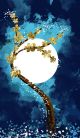 Moon Light with Tree and Blue Background Modern Art Canvas Print