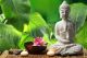 Buddha in Meditation with Lotus Flower and Burning Candles Canvas Print