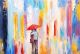Couple is Walking in the Rain Under an Umbrella, Colorful Abstract Canvas Print
