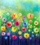 Yellow and Red flowers in Soft Color on Green Color Background Canvas Print