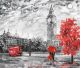Street View of London Man and Woman Under a Red Umbrella Canvas Print