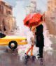 Couple Under the Red Umbrella Canvas Print